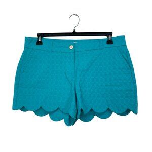 Crown & Ivy Womens Scalloped Hem Aqua Shorts Size 12 Shelby Cotton/Spandex